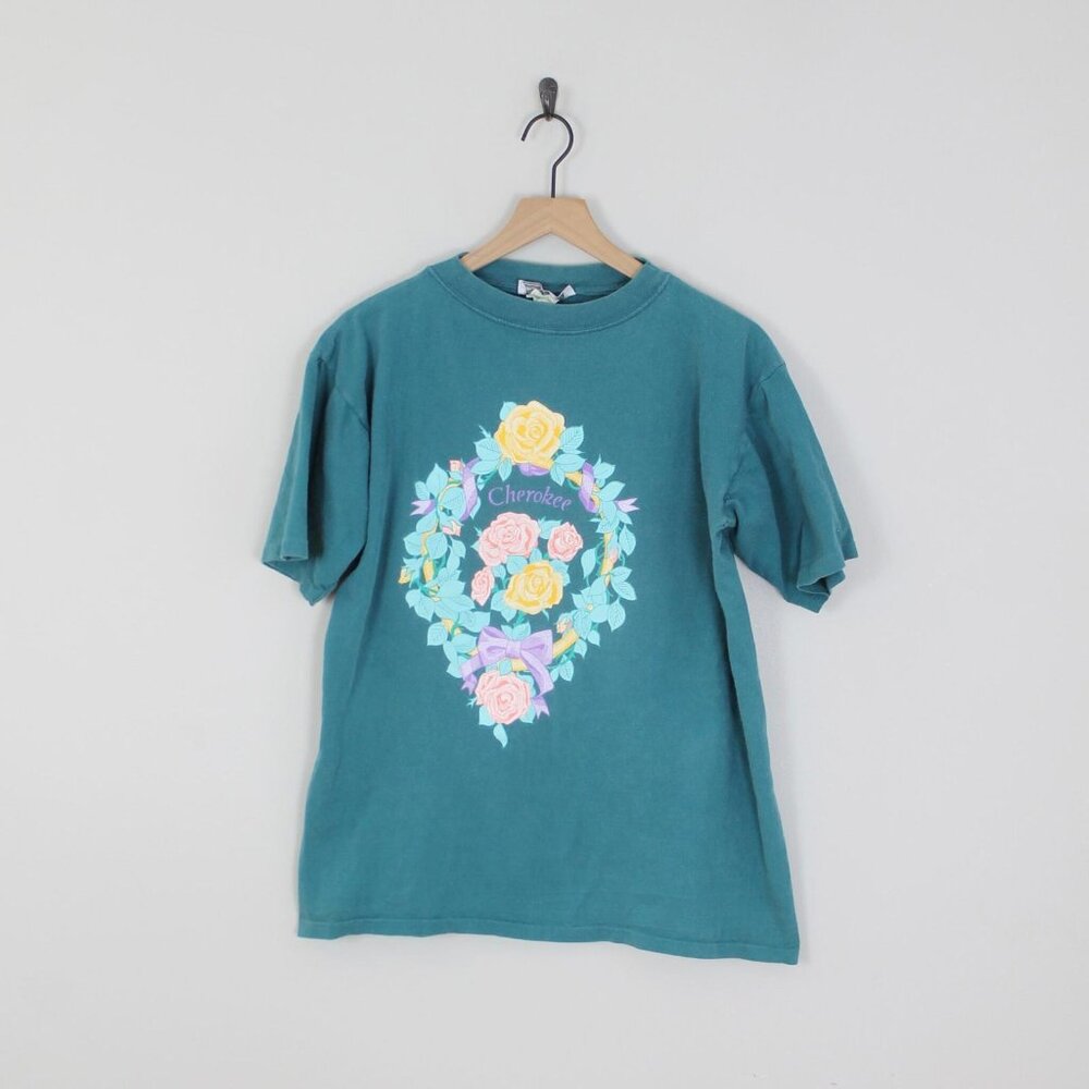 Vintage Floral Cherokee Brand Floral Wreath Graphic T-Shirt, Large
